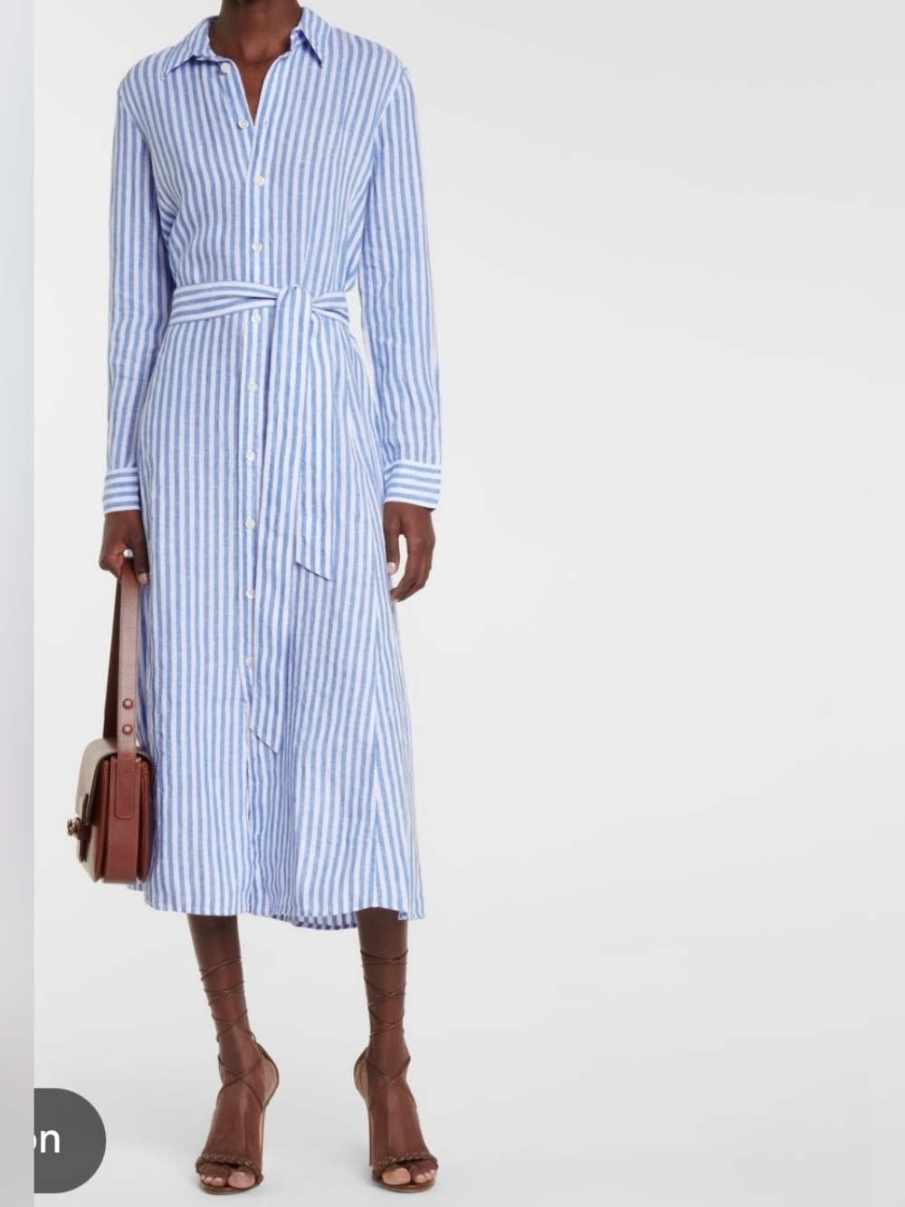 Polo Ralph Lauren Striped Linen Shirt Maxi Dress in Blue and White Size 10